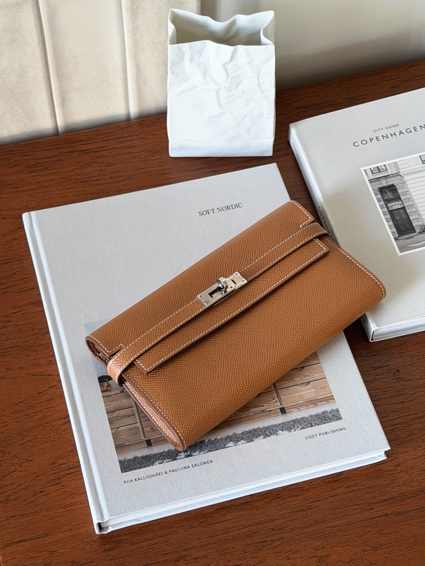 <S-99成新> Hermès Kelly Long Wallet 金棕色 銀釦
