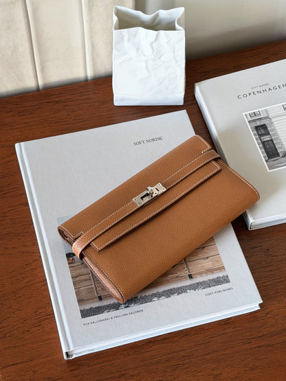 <S-99成新> Hermès Kelly Long Wallet 金棕色 銀釦
