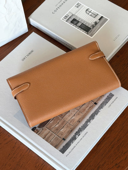 <S-99成新> Hermès Kelly Long Wallet 金棕色 銀釦