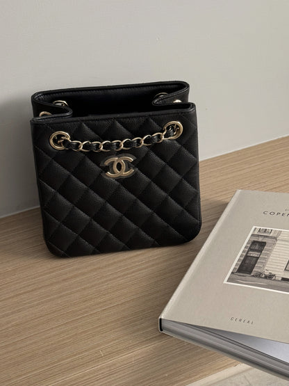 Chanel Mini Tote 黑色 荔枝牛皮 水桶包