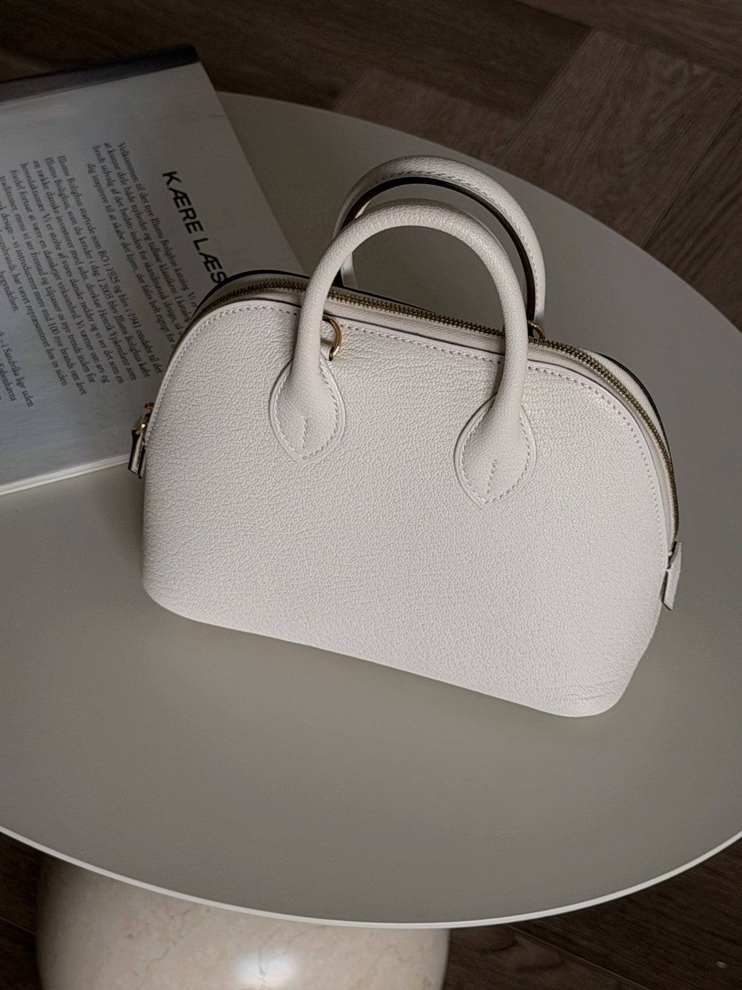 Hermès | Mini Bolide 奶油白 金釦 山羊皮