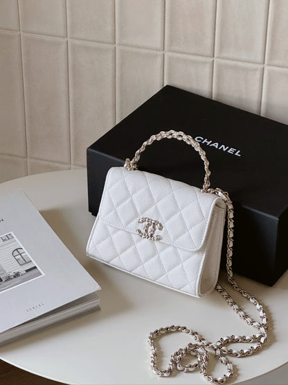 Chanel | 26S Kelly 豎版 白色 荔枝牛皮 皮穿鏈手把