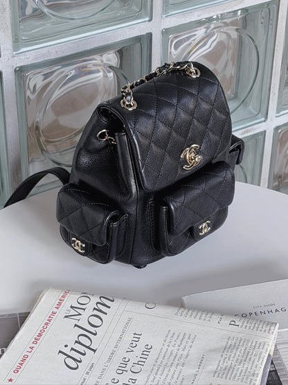 <S-99成新> Chanel | Duma 炸彈後背包 黑色 × 荔枝牛皮 × 金釦