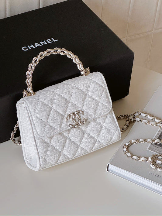 Chanel | 26S Kelly 豎版 白色 荔枝牛皮 皮穿鏈手把