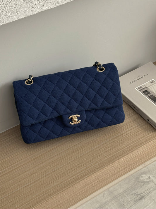 <S-99成新> Chanel CF25 中號 深色牛仔內拼綠色