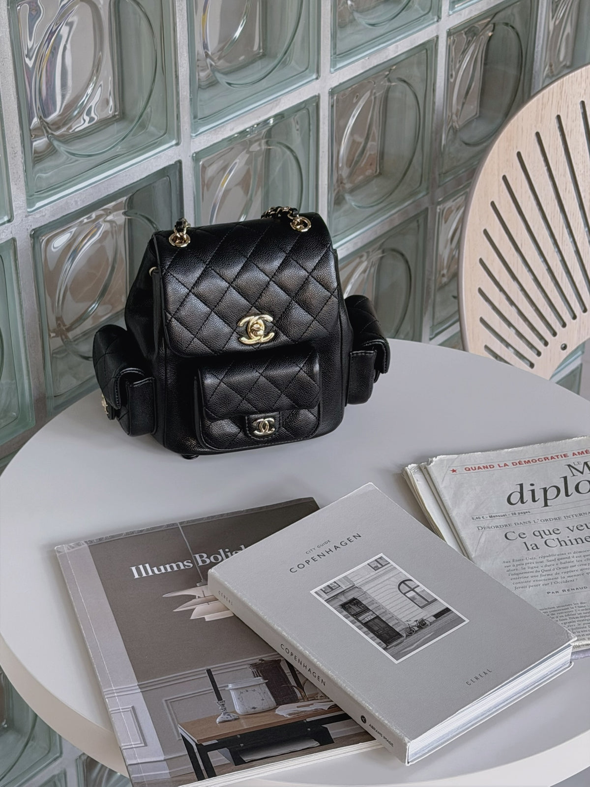 <S-99成新> Chanel | Duma 炸彈後背包 黑色 × 荔枝牛皮 × 金釦