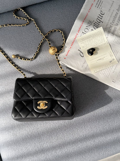 Chanel 方胖 黑色 金球款