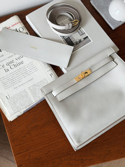 <S - 99成新> Hermès | Kelly Danse 珍珠灰 金釦