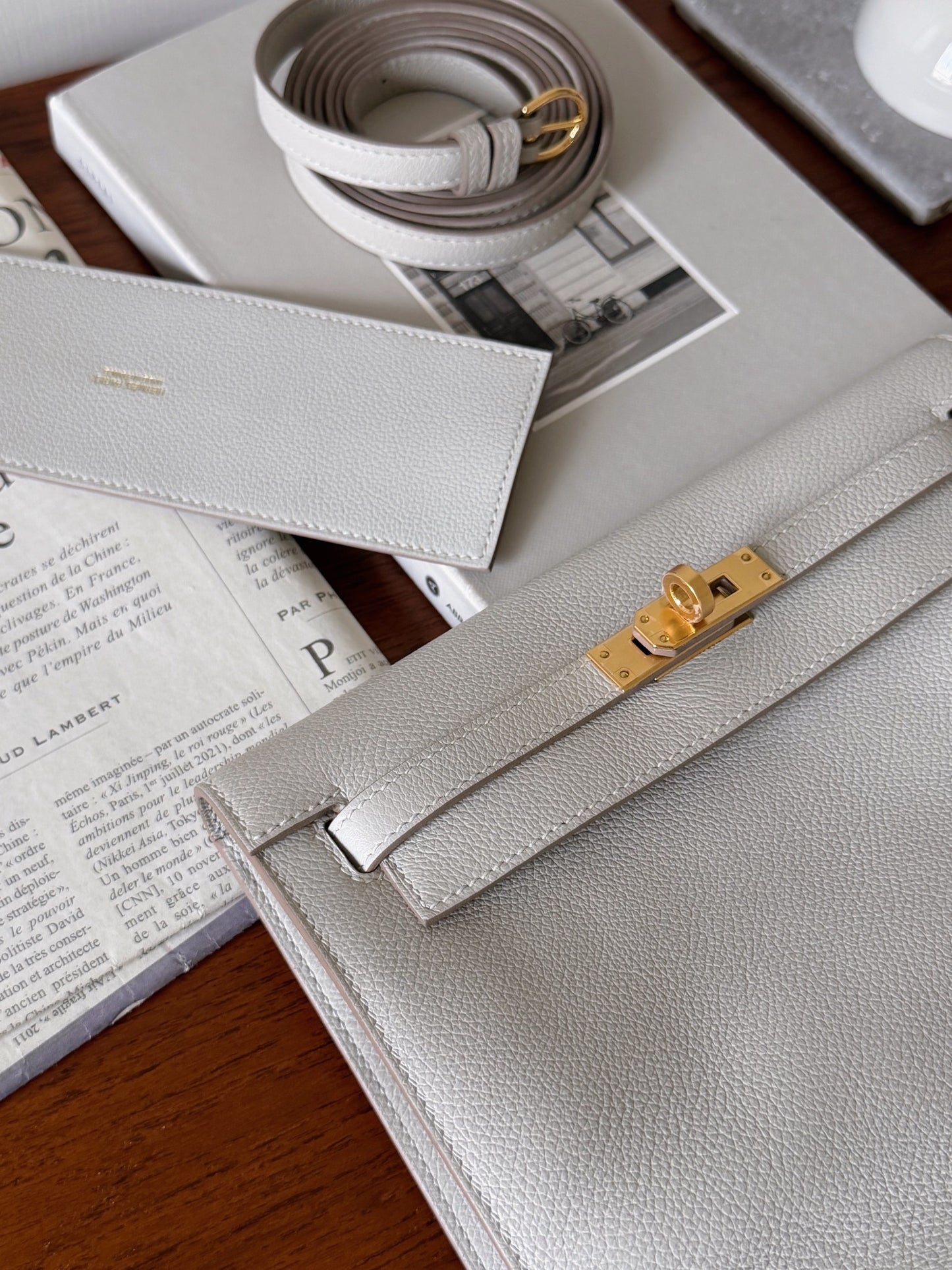 <S - 99成新> Hermès | Kelly Danse 珍珠灰 金釦