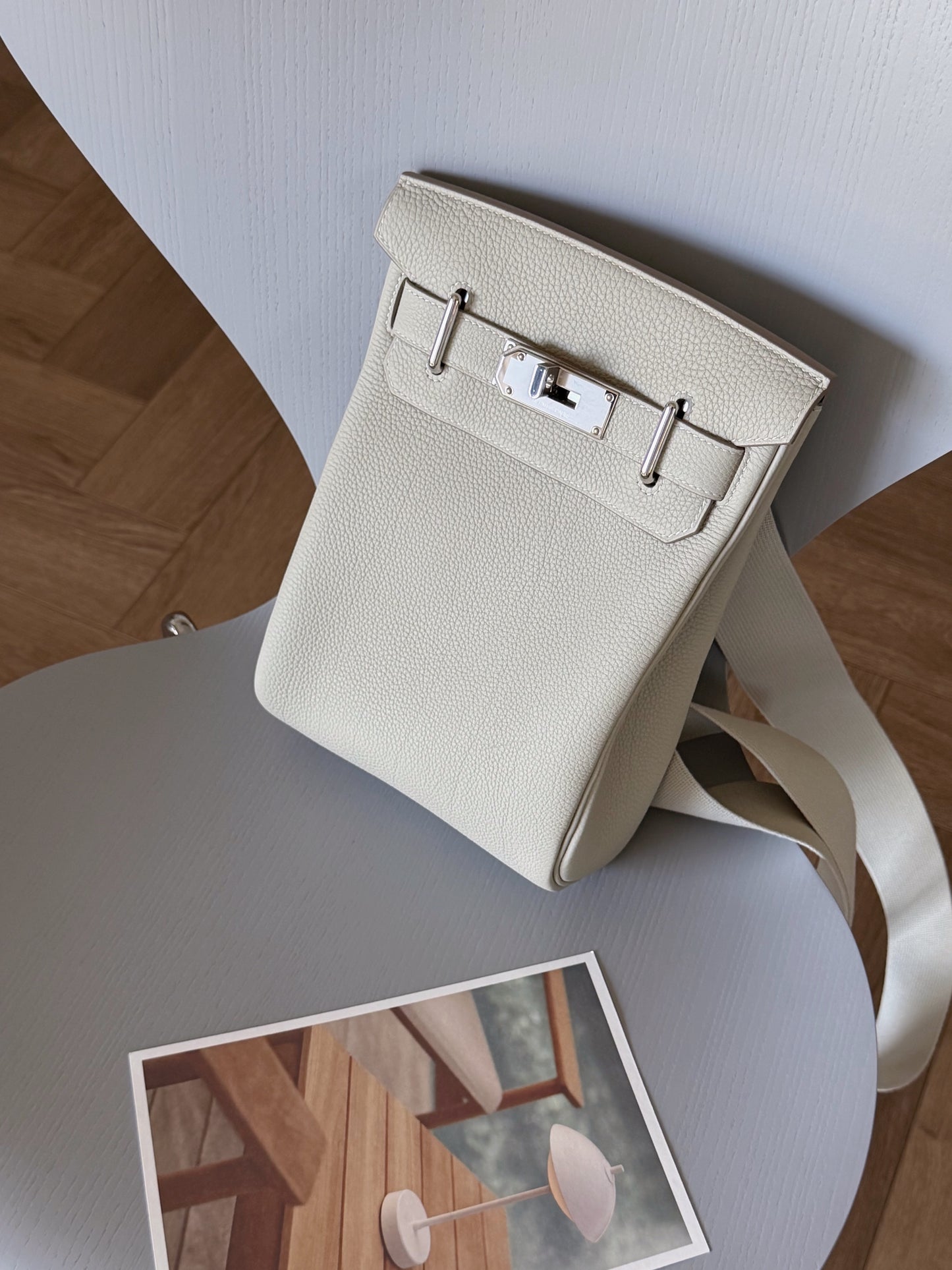 Hermès | Hac a dos PM 冰川白 內裡拼接藍色