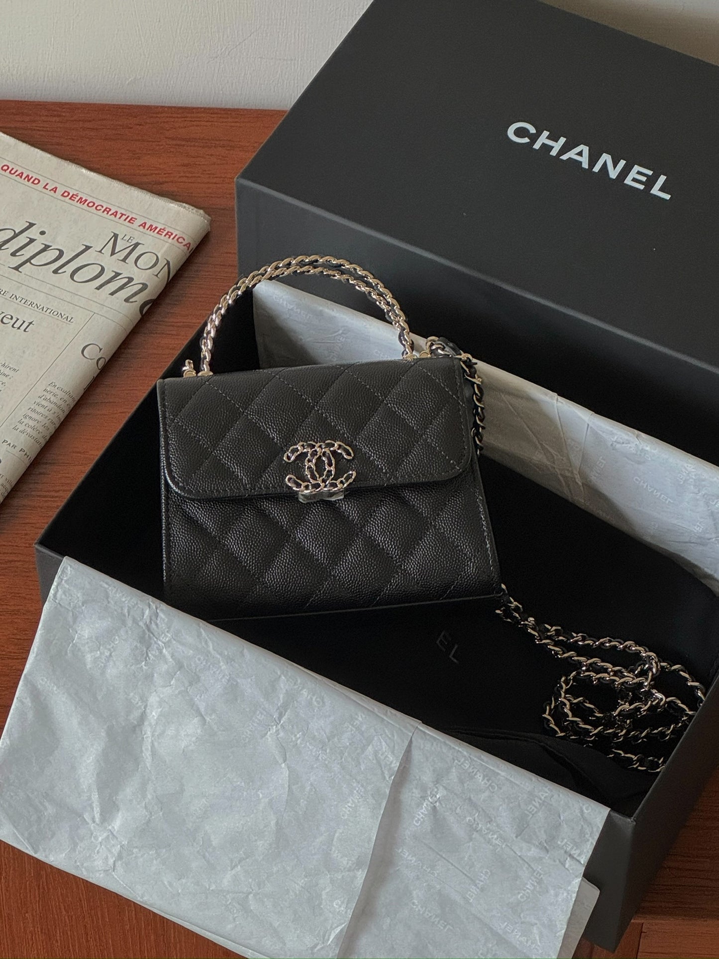 Chanel | Kelly Bag 豎版 皮穿鏈提把款 黑色
