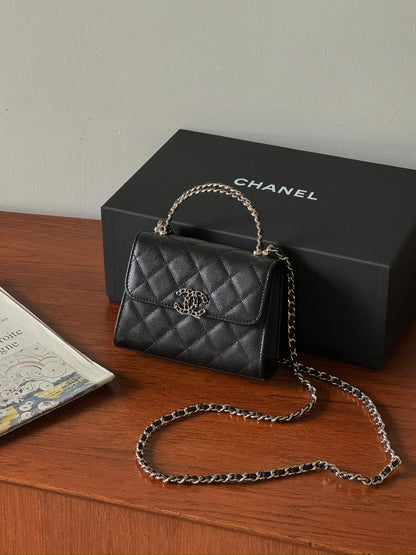 Chanel | Kelly Bag 豎版 皮穿鏈提把款 黑色