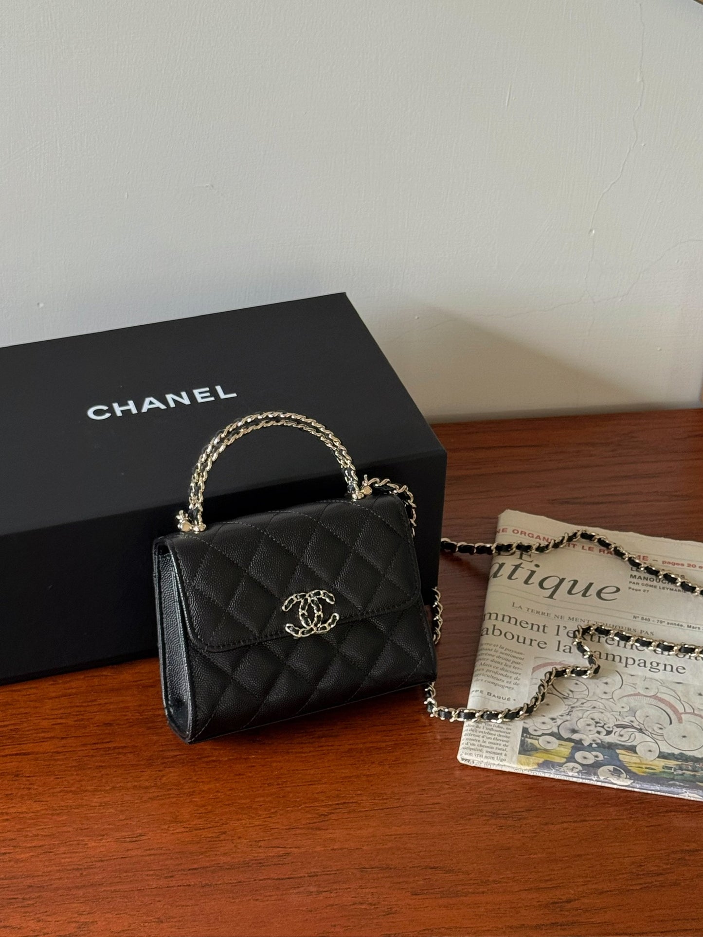 Chanel | Kelly Bag 豎版 皮穿鏈提把款 黑色