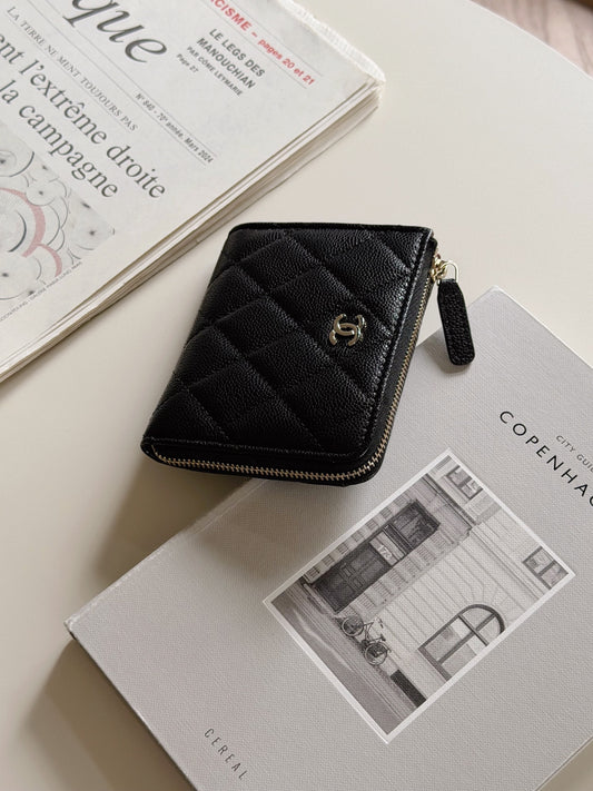 Chanel | L型短夾 黑色 荔枝牛皮