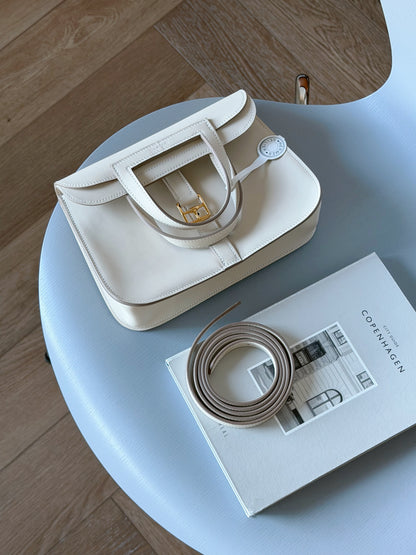 Hermès Mini Halzan 奶昔白 金釦