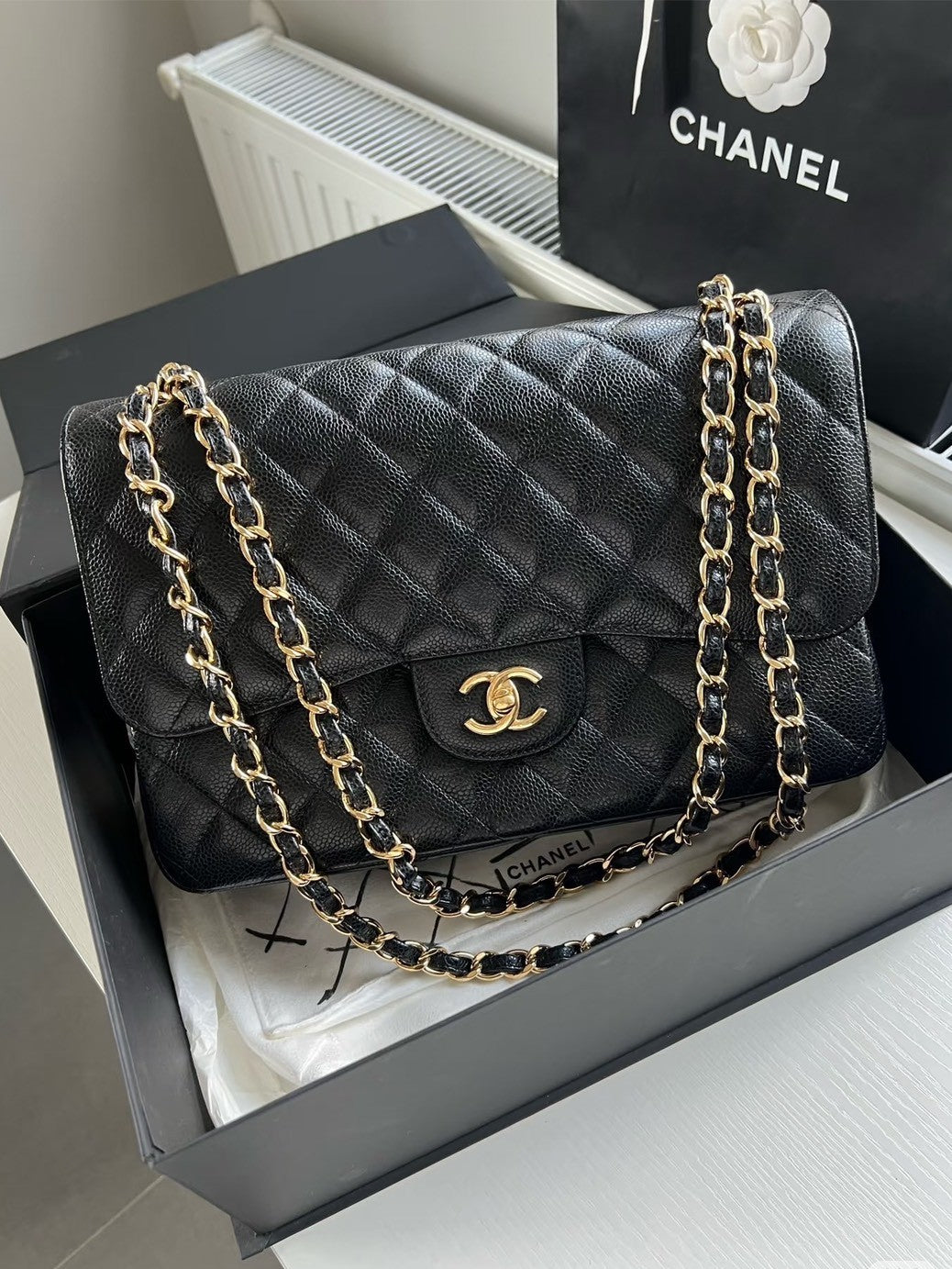 <NS-全新閒置品>Chanel | CF30 Jumbo 黑色 金釦 荔枝皮