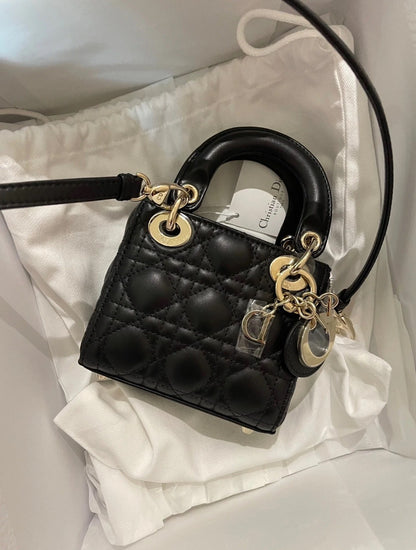 <S級-99成新>  Dior | Mini Lady Dior 黑色 金釦 羊皮