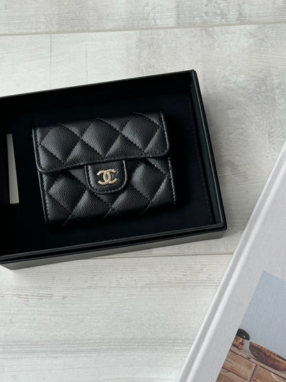 Chanel | 經典雙層卡包 黑色 金釦