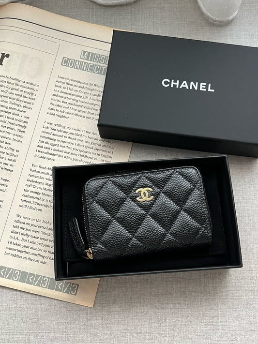 Chanel | Coco 加大拉鍊錢包 黑色 金釦