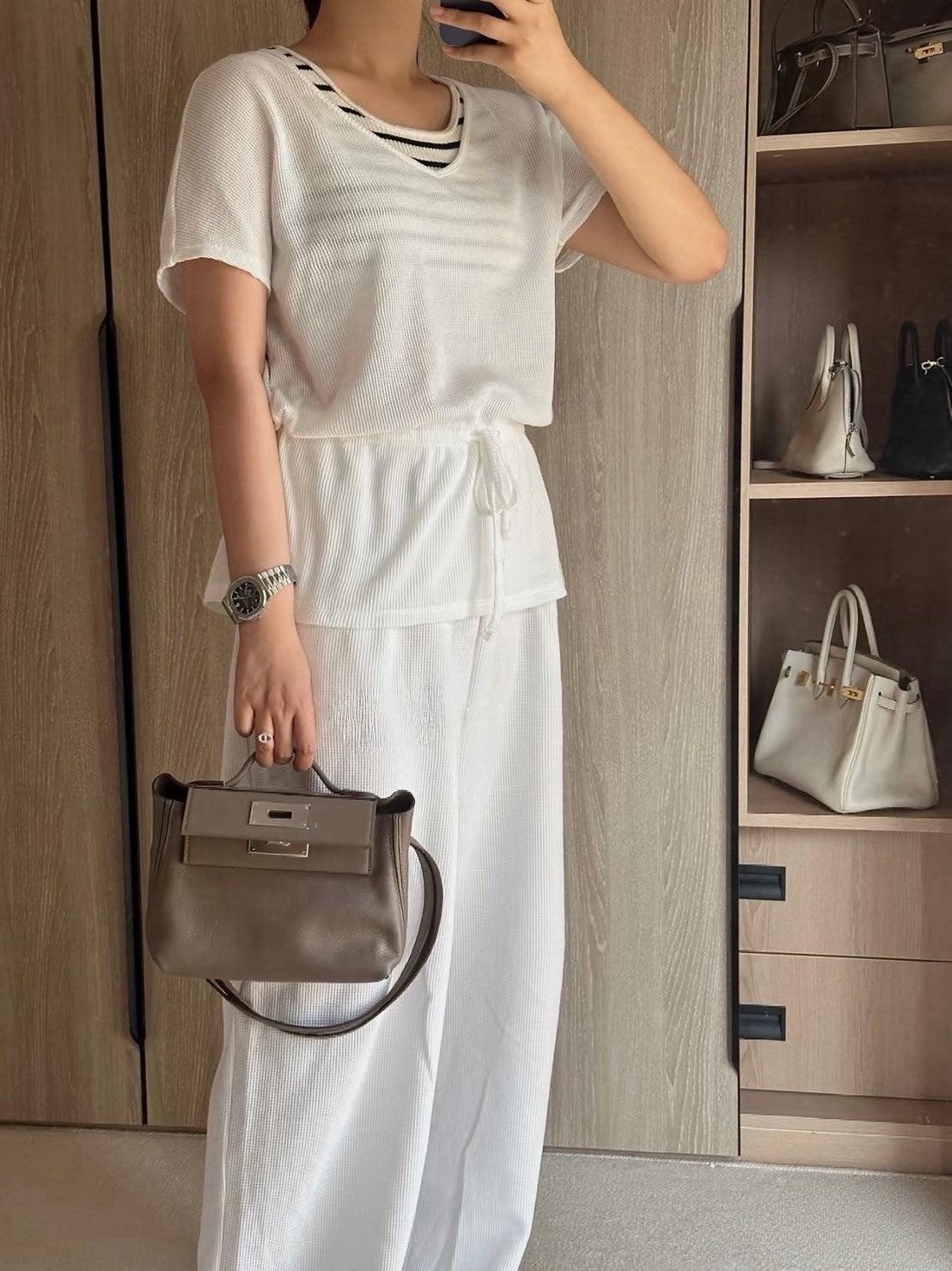 <S - 99成新> Hermès | Mini 2424 大象灰 銀釦