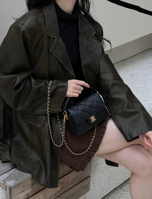 <S - 99成新> Chanel | CF Mini 口蓋包 黑色 金釦 荔枝牛皮
