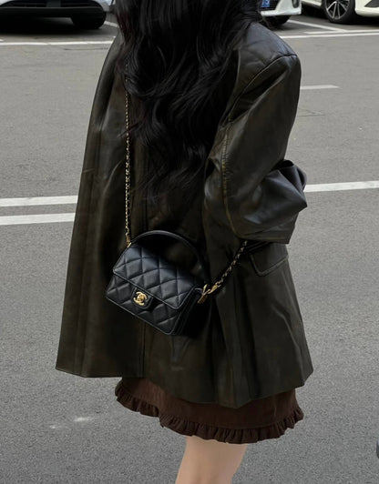 <S - 99成新> Chanel | CF Mini 口蓋包 黑色 金釦 荔枝牛皮