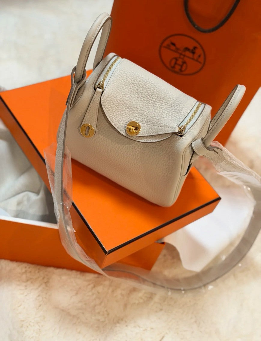 <NS - 全新閒置品> Hermès | Mini Lindy 冰川白 金釦