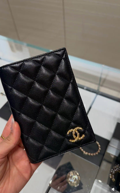 Chanel | Coco 雙C護照夾 黑色 荔枝牛皮