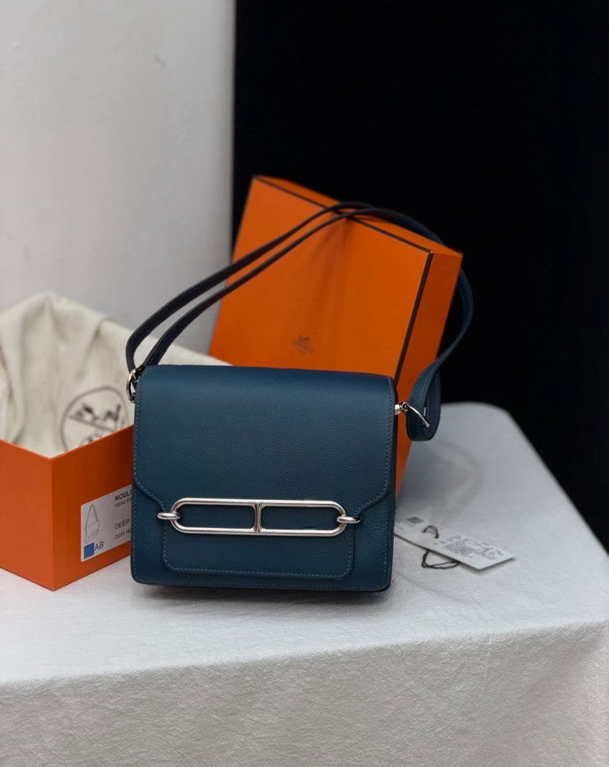 <A - 95成新> Hermès | Mini Roulis 普魯士藍 銀釦