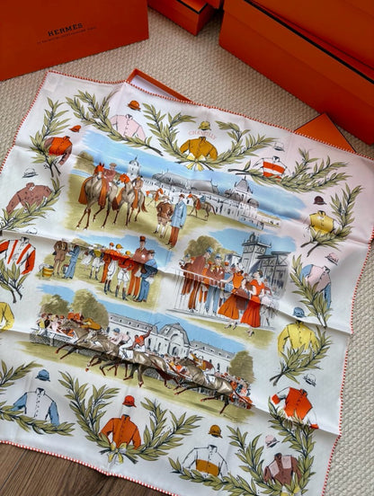 Hermès | 絲巾 70 Chantilly賽馬盛典 橘色