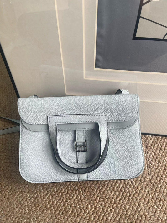 <NS - 未使用新品> Hermès｜Halzan 25 冰川藍 銀釦
