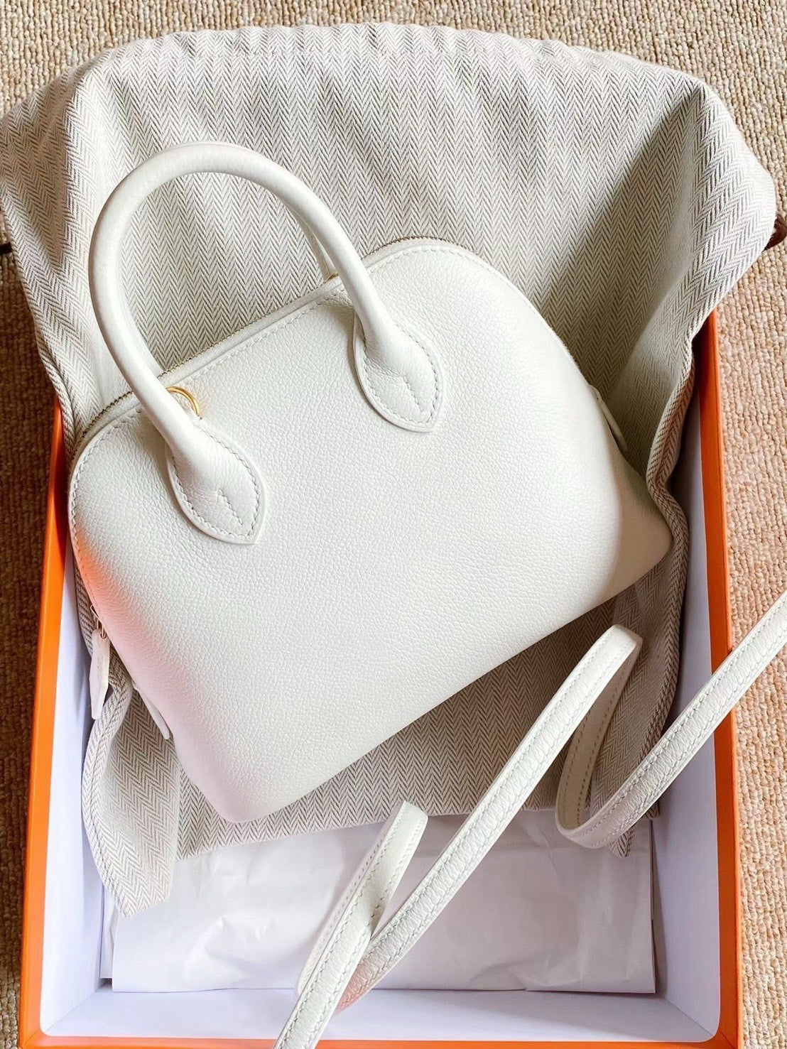 Hermès | Mini Bolide 純白色 金釦