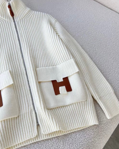 Hermès | 羊毛柔軟針織夾克 白色