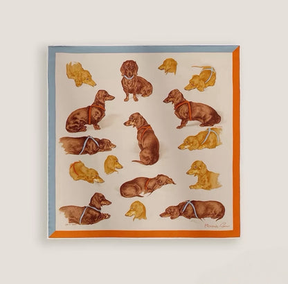 Hermès | 臘腸狗絲巾 藍色 45x45cm