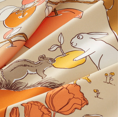 Hermès | 絲巾90 兔子與蘋果樹 橘色