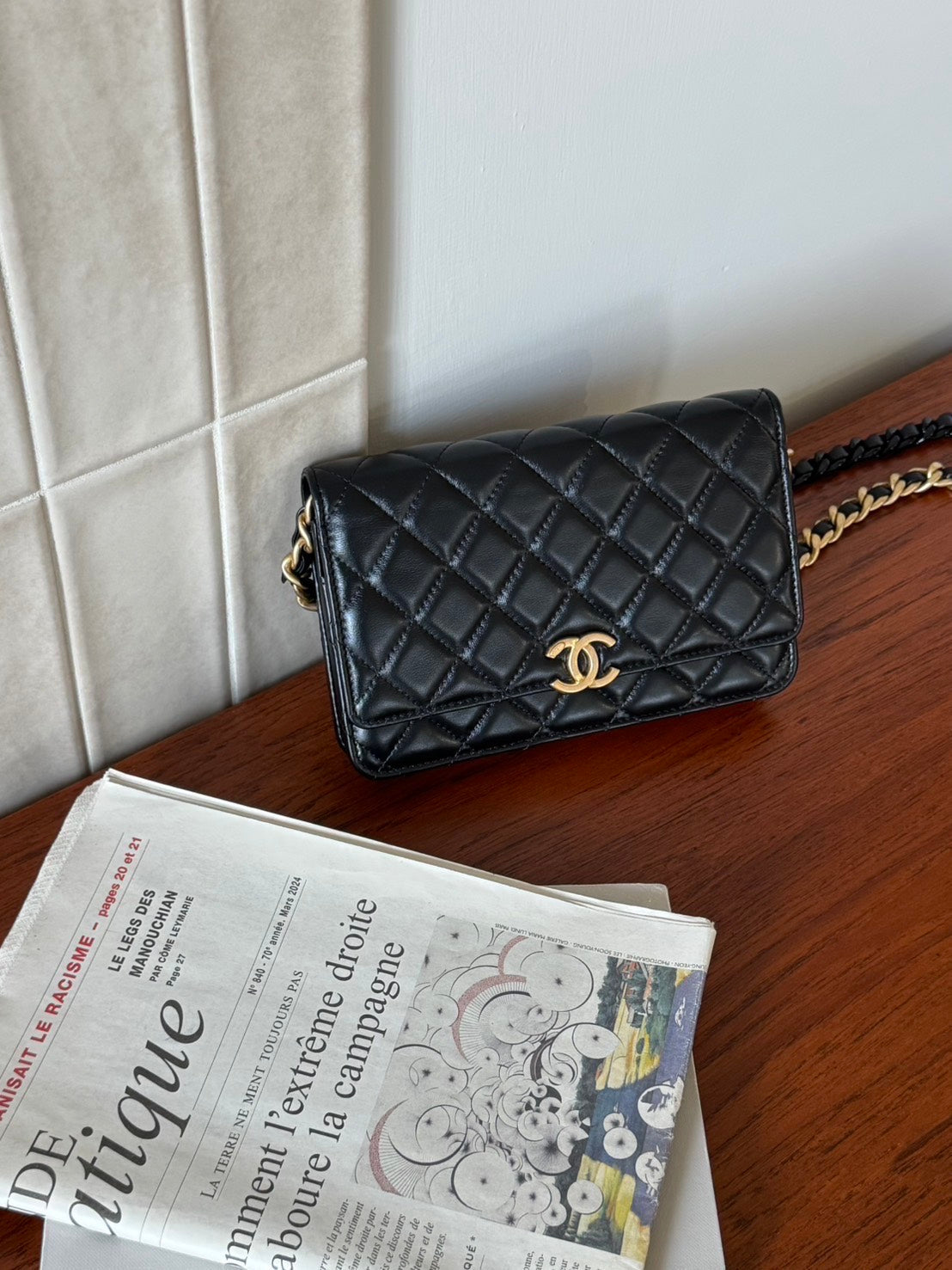 <S - 99成新>  Chanel | WOC 黑色 羊皮 金釦