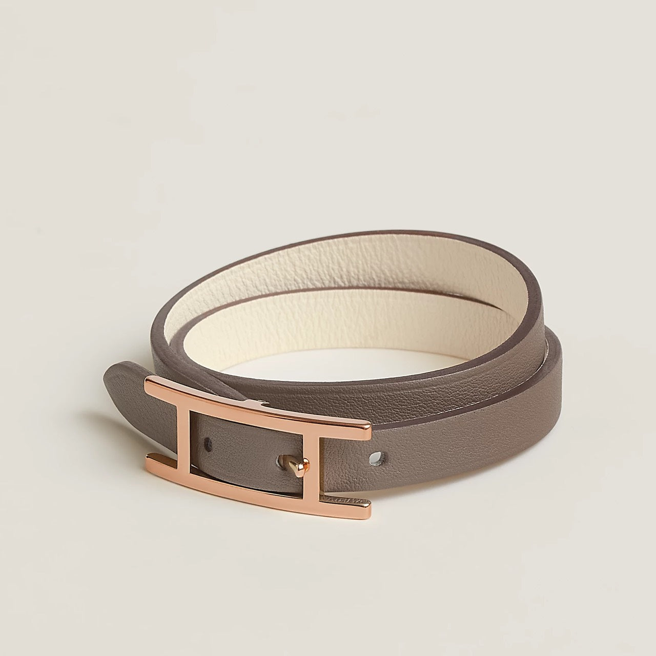 Hermès | Behapi 雙圈手鍊 大象灰拼奶油白 玫瑰金釦