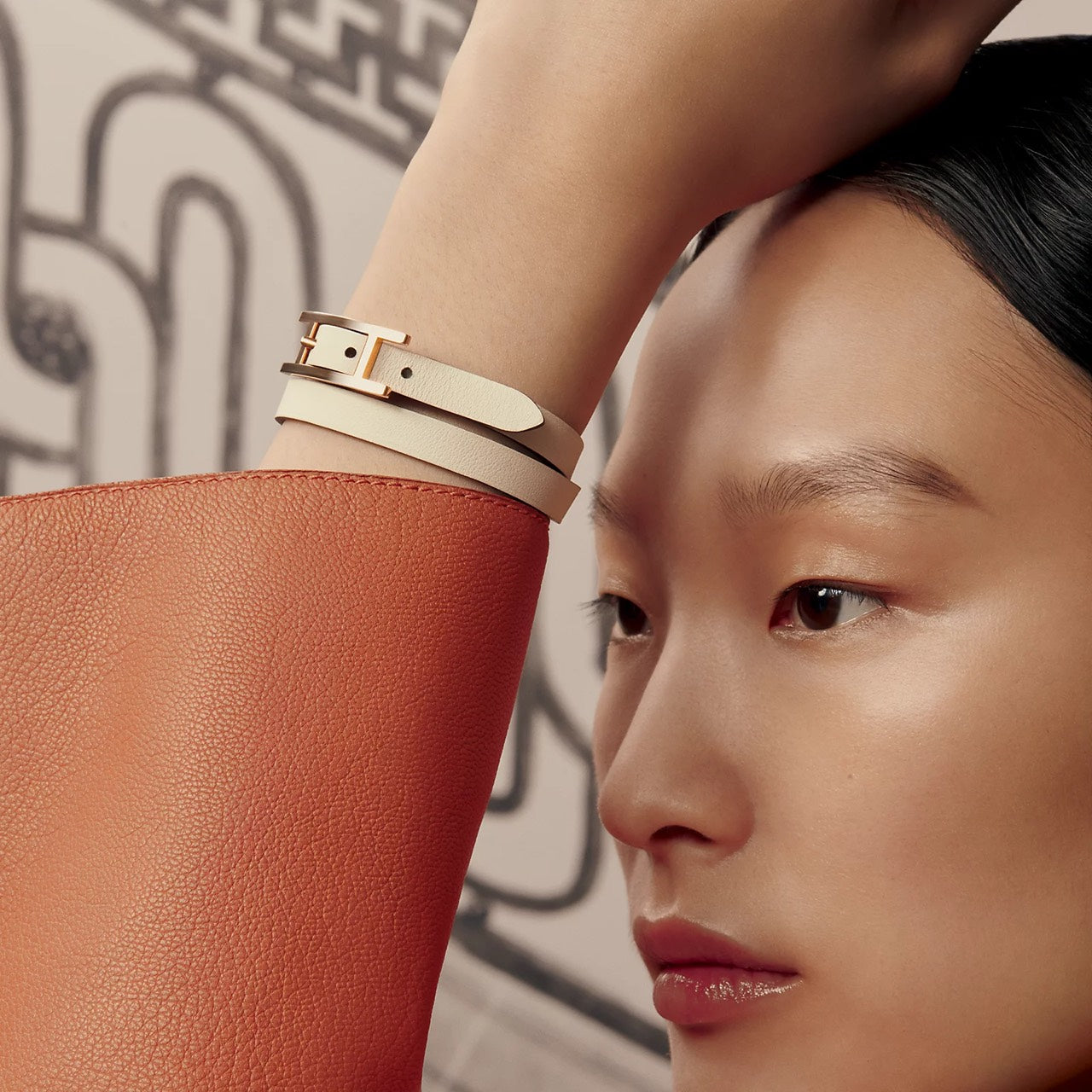 Hermès | Behapi 雙圈手鍊 大象灰拼奶油白 玫瑰金釦