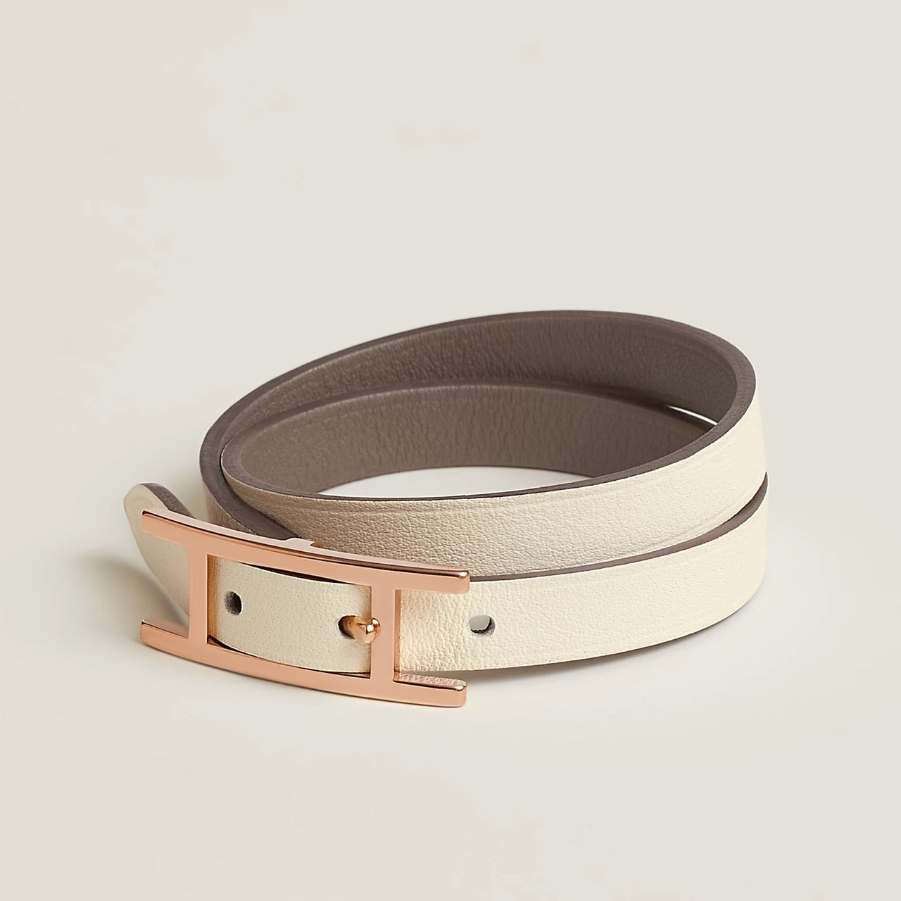 Hermès | Behapi 雙圈手鍊 大象灰拼奶油白 玫瑰金釦