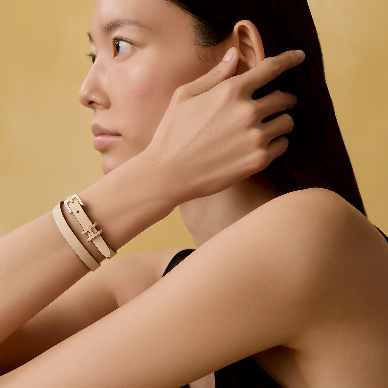 Hermès | Pop H 雙圈手鐲奶油白 玫瑰金釦