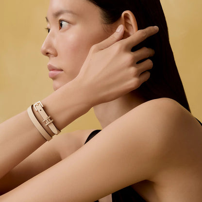 Hermès | Pop H 雙圈手鐲奶油白 玫瑰金釦