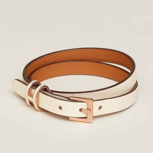 Hermès | Pop H 雙圈手鐲奶油白 玫瑰金釦