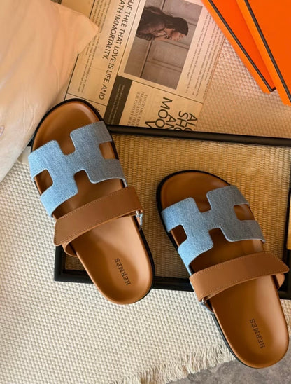 Hermès | 男士系列 牛仔拼接二舅鞋