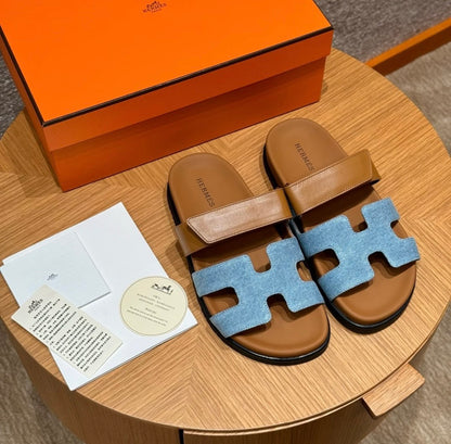 Hermès | 男士系列 牛仔拼接二舅鞋