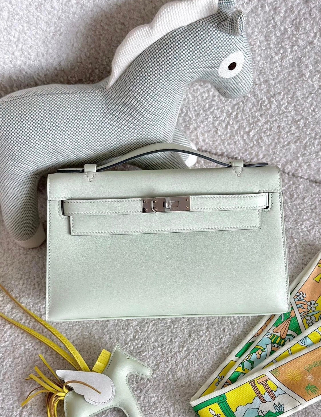 Hermès | Mini Kelly 一代 氣泡綠 銀釦