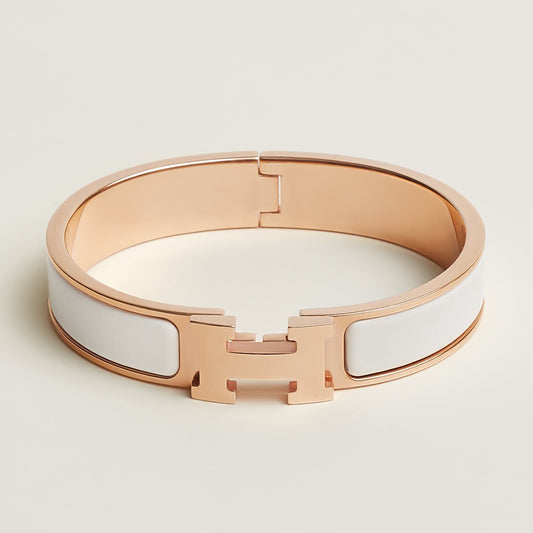 Hermès | Clic H 手環 白色 x 玫瑰金