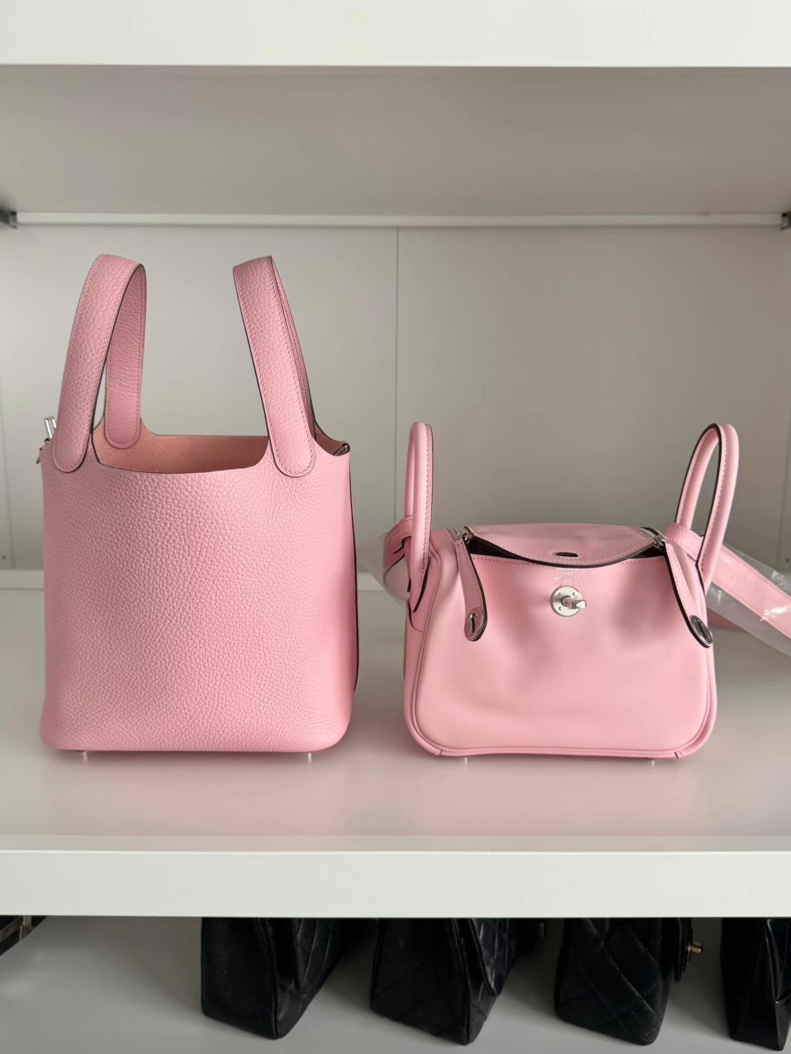 Hermès | Mini Lindy 櫻花粉 銀釦