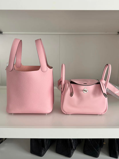 Hermès | Mini Lindy 櫻花粉 銀釦