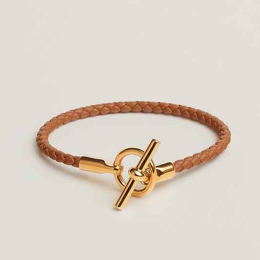 Hermès | Glenan 編織手環 金棕色 金釦