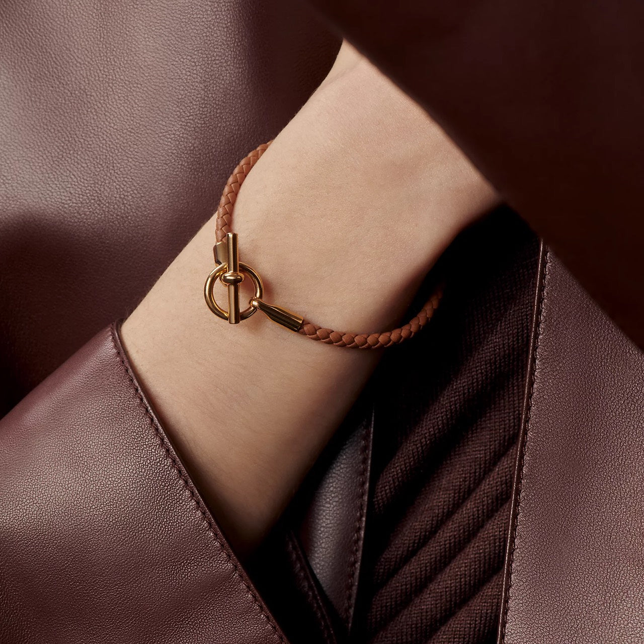 Hermès | Glenan 編織手環 金棕色 金釦